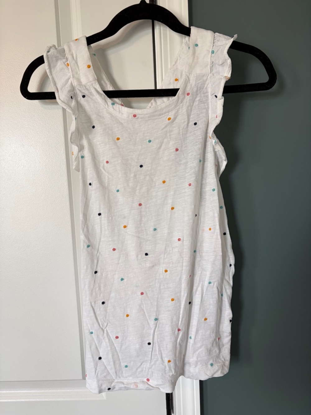 LOFT White Sleeveless Dress with Pink and Teal Dot Accents